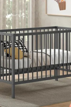 Gecertificeerd Babybed Dino | 60 x 120 cm | verstelbaar | antraciet dennenhout