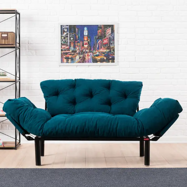 Nitta 2-zits slaapbank | metalen frame | petrolblauw Aanbieding