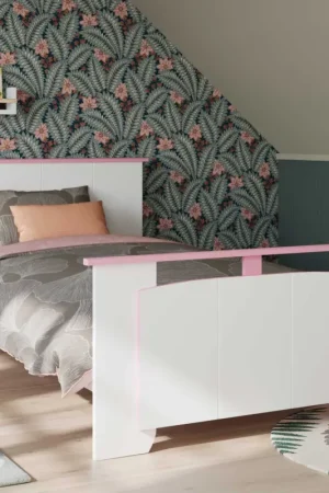 Kinderbed Biotiful 90x200 cm - roze/wit Speciale Aanbieding
