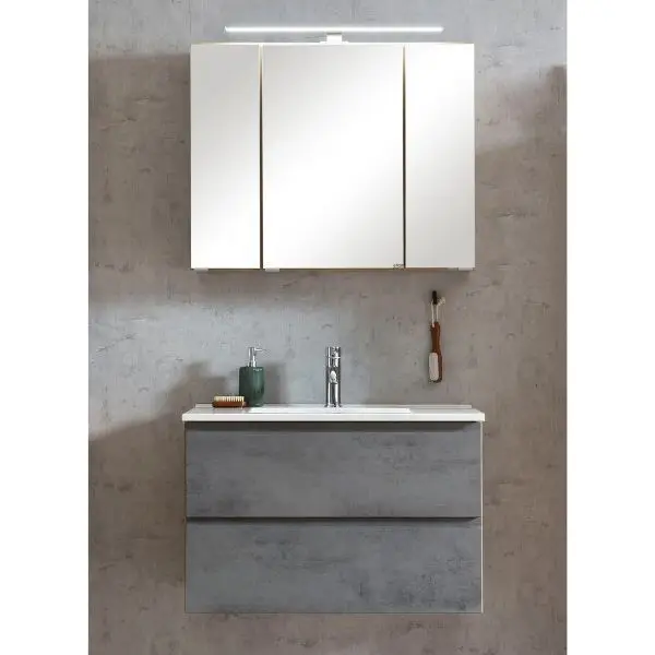 Meest Verkocht Badkamerset Varese | Wastafel en spiegelkast met verlichting | Wotan Oak/beton-design