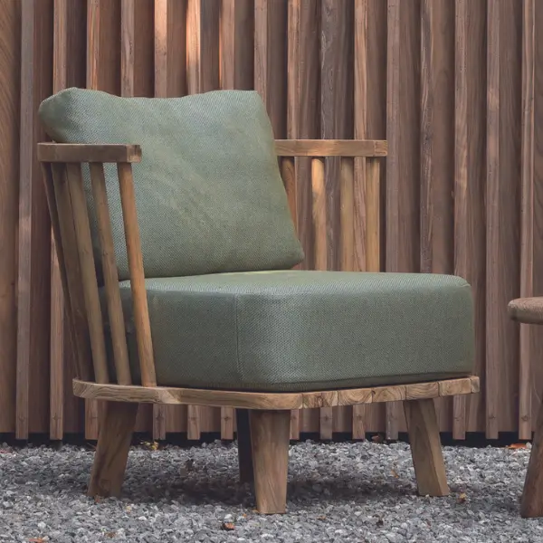 Snelle Levering Fauteuil Fez Gerecycled Teakhout - Saliegroen Sunbrella - Buitenstoel