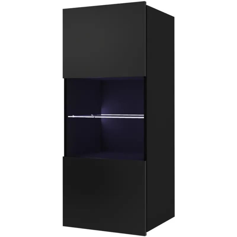 Hangende Vitrinekast CALABRIA CL2 Zwart / Zwart Glans Speciale Aanbieding