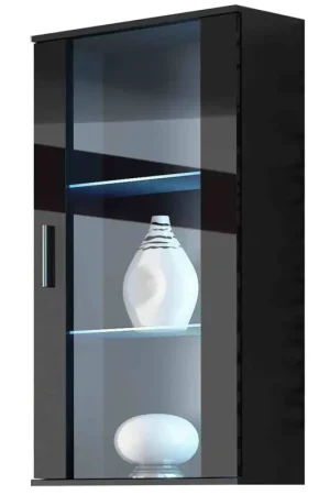 Bestseller Hangende Vitrinekast SINDI SH2D Zwart / Zwart Glans