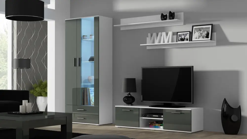 Koop Online Wandmeubel SINDI 11F Wit / Grijs Glans