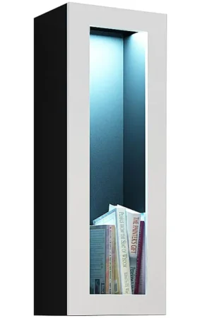 Beperkte Voorraad Hangende vitrinekast met glas 90 GOVI VG6C Zwart / Witte Glans