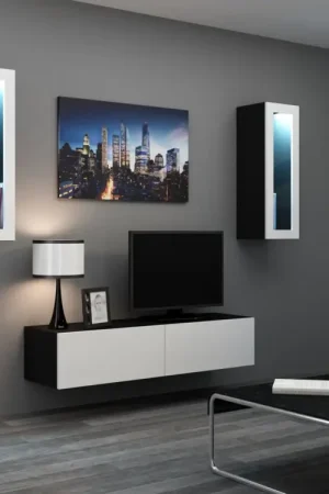 Aanbieding Wandmeubel GOVI 8C Zwart mat / Witte Glans