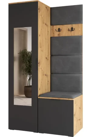 Garderobekast met spiegel NELLI 1 artisan eiken / zwart rechts Rechtstreeks Van De Fabrikant