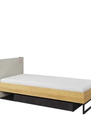 Bed 90×200 met lattenbodem Hikora Naturel / Silk Flou / Raw Steel TEEN FLEX TF16 Populair