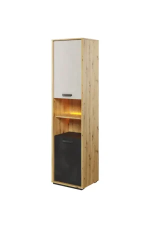 Kast 2-deurs met verlichting Artisan eiken / Raw Steel / Silk Flou QUBIC QB04 Finale Uitverkoop