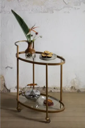 Woood Push Trolley Antique Brass Koopje