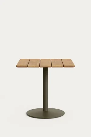 Kave Home Buitentafel Esilda met Acacia Tafelblad 80x80cm Groen Onderstel Ø55x72cm Veilige Betaling