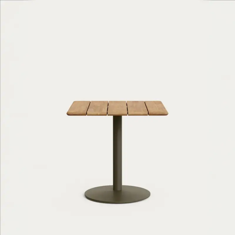 Kave Home Buitentafel Esilda met Acacia Tafelblad 80x80cm Groen Onderstel Ø55x72cm Veilige Betaling