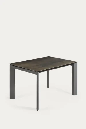 Snelle Levering Kave Home Uitschuifbare Tafel Axis Porselein met Antraciet Stalen Poten 120 (180)cm