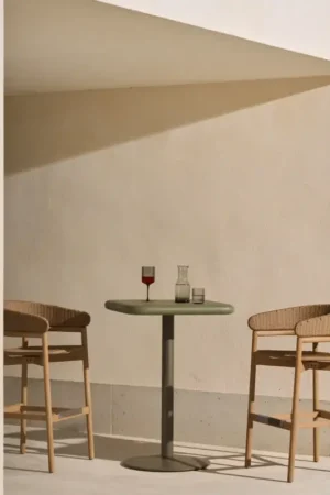 Uitverkoop Kave Home Buitentafel Esilda Hoog Groen Cement 70x70cm Met Onderstel Ø55x96cm