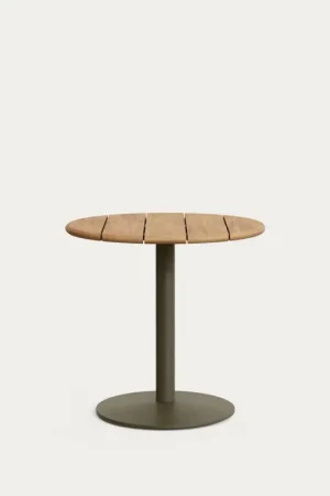 Kave Home Ronde Buitentafel Esilda met Acacia Tafelblad Ø80cm Groen Onderstel Ø55x72cm Favoriet