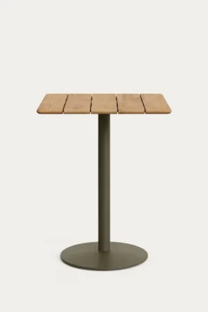 Kave Home Buitentafel Esilda Hoog met Acacia Tafelblad 80x80cm Groen Onderstel Ø55x96cm Hoge Kwaliteit