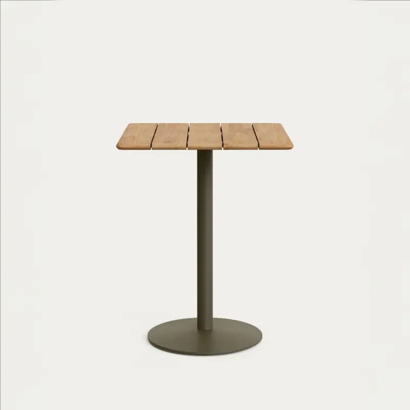Kave Home Buitentafel Esilda Hoog met Acacia Tafelblad 80x80cm Groen Onderstel Ø55x96cm Hoge Kwaliteit
