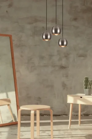 Dagaanbieding Hanglamp Berceste Bol 3-Lichts Getrapt Platinum