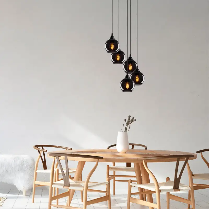 Premium Hanglamp Smoked Bol 5-Lichts Zwart