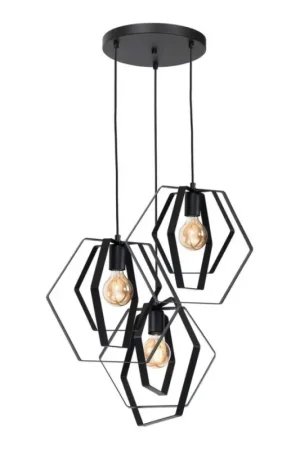 Aanbieding Hanglamp aan een koord HEXAGON 3xE27/60W/230V zwart rond