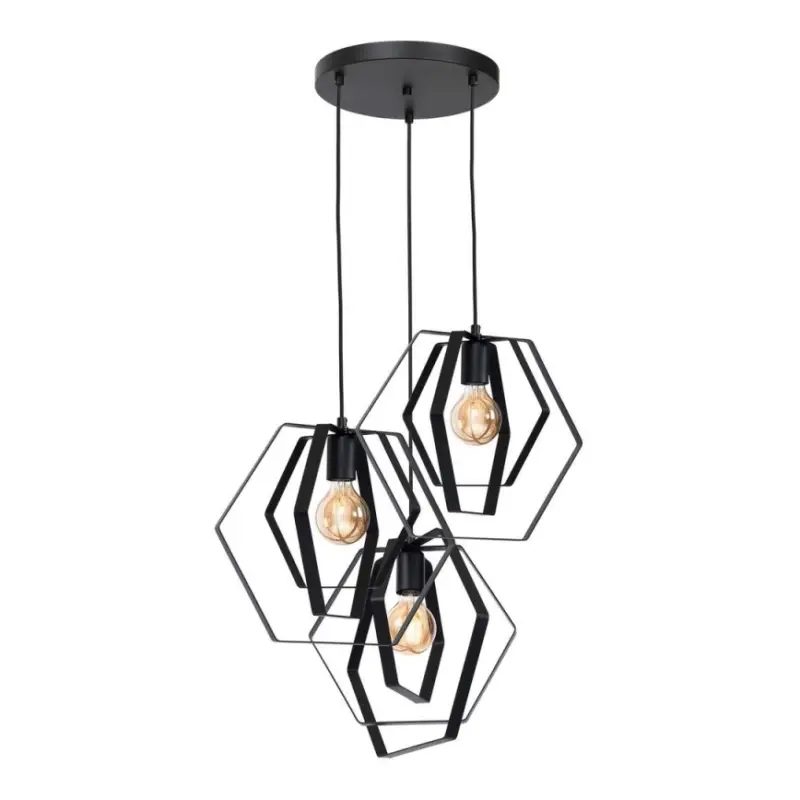 Aanbieding Hanglamp aan een koord HEXAGON 3xE27/60W/230V zwart rond