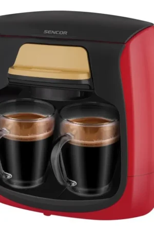 Sencor - Koffiezetapparaat met twee mokken 500W/230V rood/zwart Op = Op