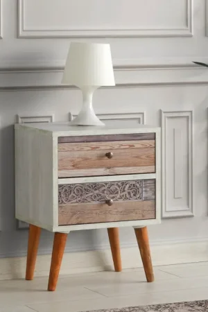 Beste Prijs Nachtkastje MALMO 55x40 cm wit/bruin