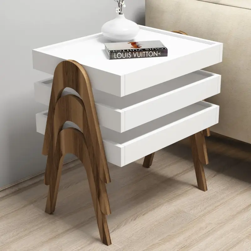 SET 3x Bijzettafel ROMA wit/bruin Korting