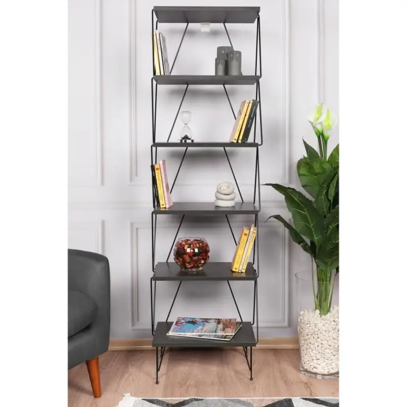 Aanbieding Boekenkast BALABAN 165x48 cm antraciet/zwart