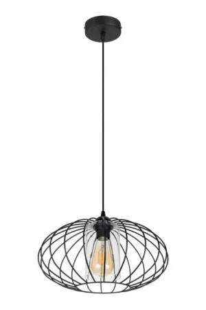 Gratis Retour Hanglamp aan een koord CORRINI 1xE27/60W/230V diameter 34 cm zwart/doorzichtig