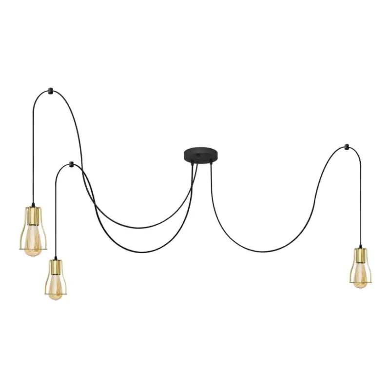 Direct Beschikbaar Hanglamp aan een koord TUBE 3xE27/10W/230V spin zwart/goud