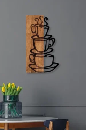 wand decoratie 58x34 cm kopjes hout/metaal Gereduceerde Prijs