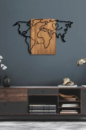 Betaalbaar wand decoratie 118x70 cm kaart hout/metaal