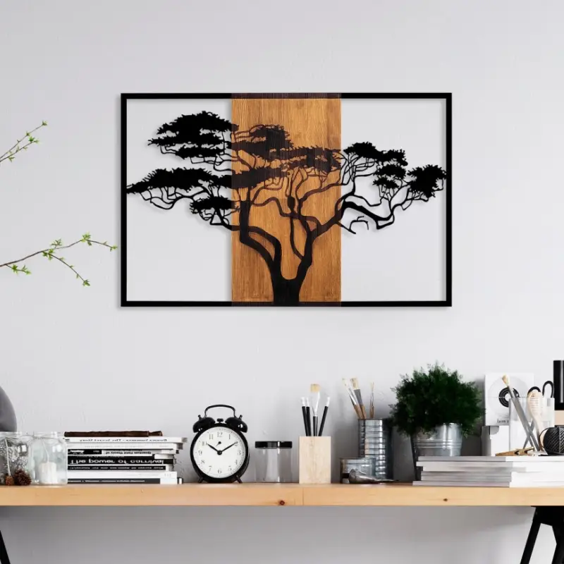 wand decoratie 90x58 cm boom hout/metaal Gecertificeerd