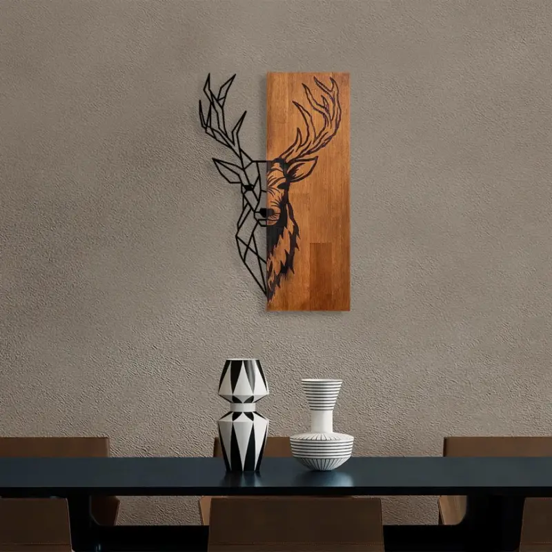 wand decoratie 36x58 cm hert hout/metaal Korting