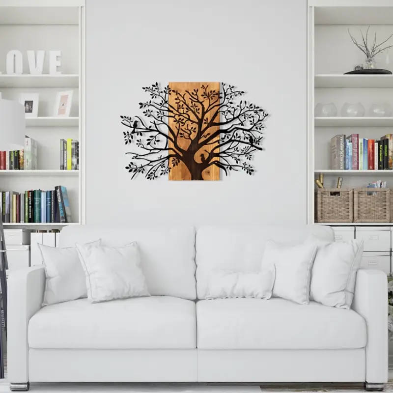 Weekendaanbieding Wanddecoratie 85x58 cm boom hout/metaal