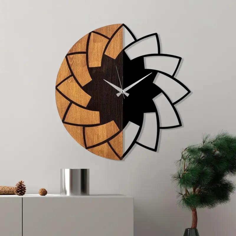 Merkproduct Wand klok d. 56 cm 1xAA hout/metaal