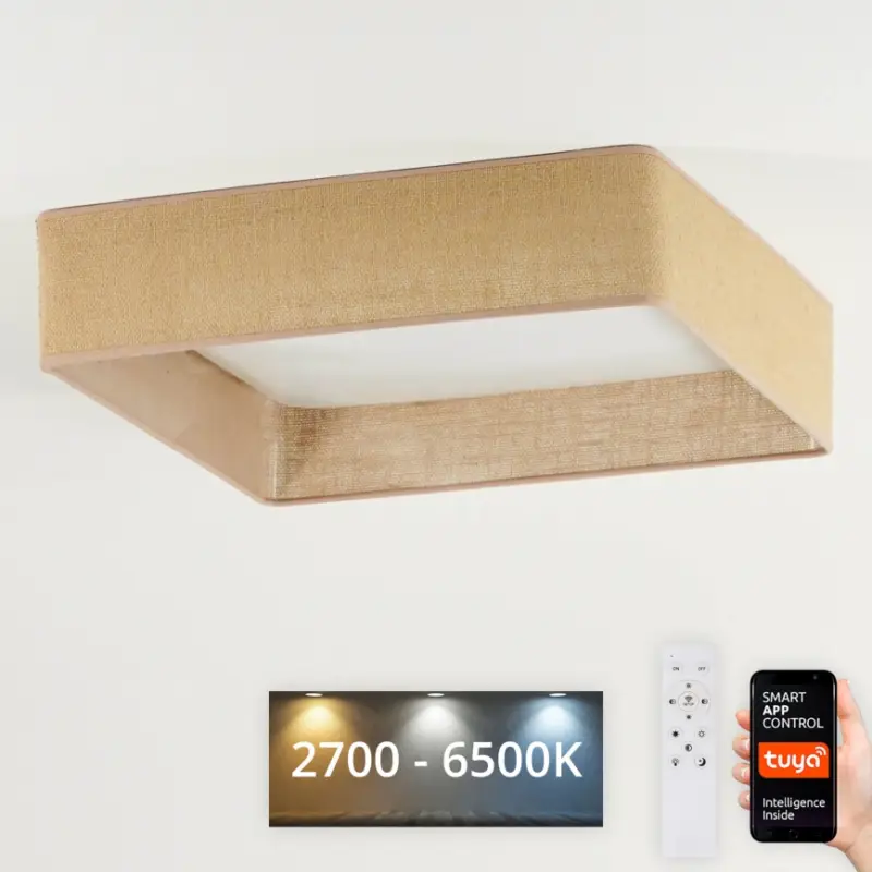 Korting Brilagi - dimbare LED-plafondlamp VELVET SQUARE SMART LED/36W/230V 60x60 cm 2700-6500K Wi-Fi Tuya + afstandsbediening bruin
