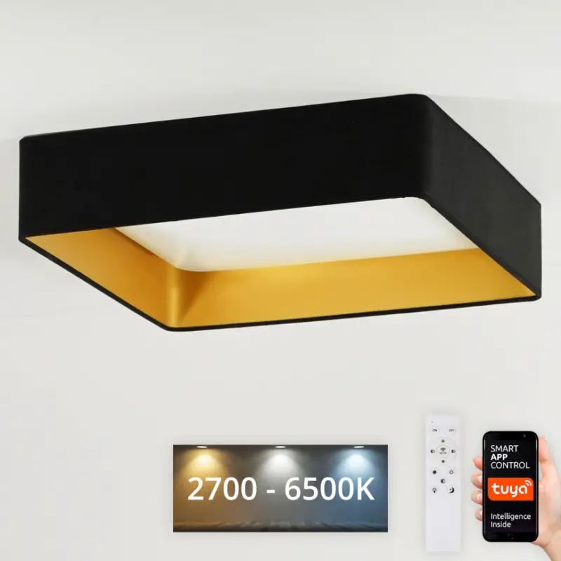 Premium Brilagi - LED dimbare plafondlamp VELVET SQUARE SMART LED/36W/230V 60x60 cm 2700-6500K Wi-Fi Tuya + afstandsbediening zwart
