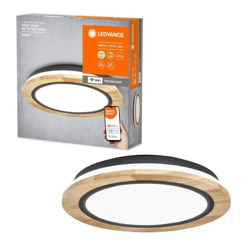 Ledvance - Dimbare LED plafondlamp SMART+ ORBIS WOOD LED/24W/230V 2700-6500K eiken Wi-Fi Op = Op