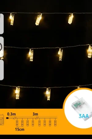 Aigostar - LED-decoratiesnoer met knijpers 20xLED/3xAA 3,3m warm wit Finale Uitverkoop