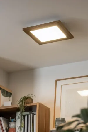 Eglo - LED RGBW dimbaar opbouwpaneel SALOBRENA-C WOOD LED/16W/230V 2700-6500K 34x34 cm bruin + afstandsbediening Op = Op