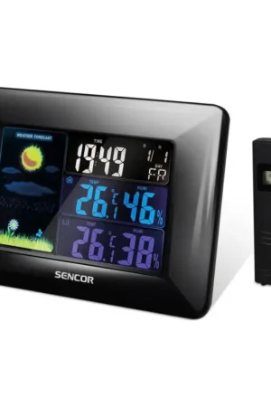 Sencor - Weerstation met kleuren LCD-scherm en wekker 3xAAA + 2xAA zwart Veilige Betaling
