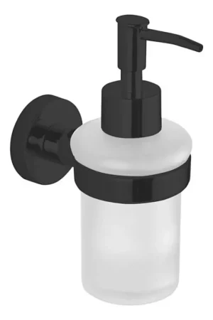Aqualine - Zeepdispenser voor aan de muur SAMBA 150 mat melkachtig glas/mat zwart Bestel Nu