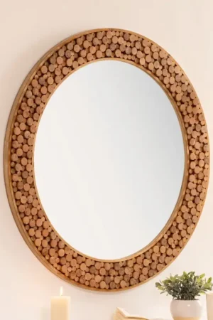 Atmosphera - muur spiegel ANOKI diameter 99 cm eucalyptus Koopje