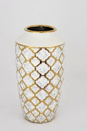Vaas van keramiek 25x13 cm goud/wit Uitverkoop