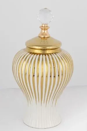 Keramische pot 35x17,5 cm goud/wit Meest Verkocht