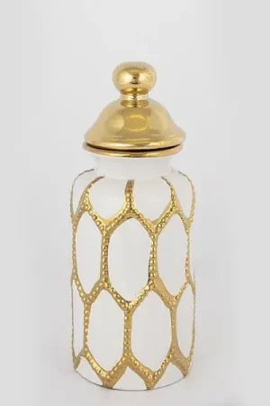 Keramische pot 31x12,5 cm goud/wit Beperkt Aanbod