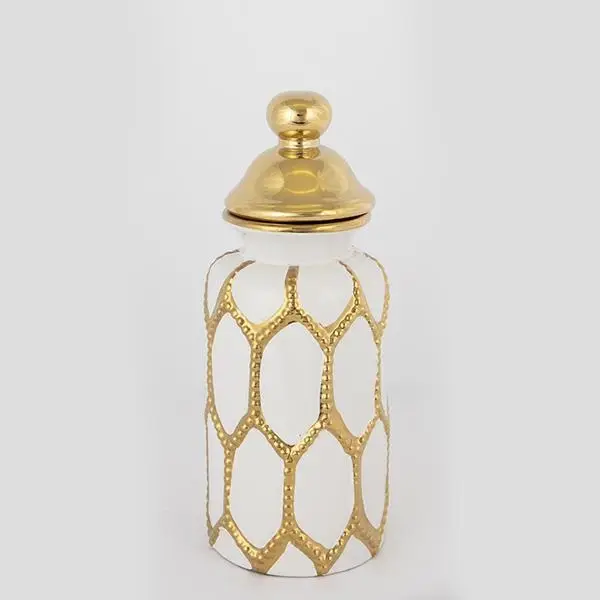 Keramische pot 31x12,5 cm goud/wit Beperkt Aanbod