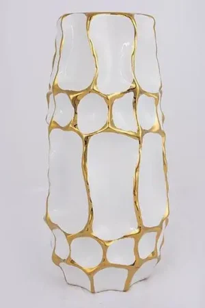 Betrouwbaar Vaas van keramiek 31,5x15,5 cm goud/wit